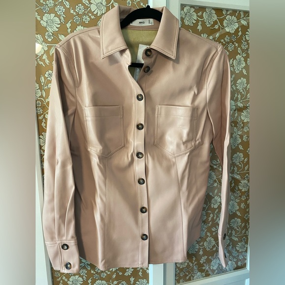 MANGO Blush Faux Leather Button Down Shirt. SZ SMALL. Pristine, With Tags. - Picture 8 of 9